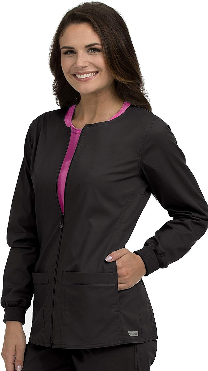Med Couture Women's in-Seam Zip Front Solid Warm Up Scrub Jacket