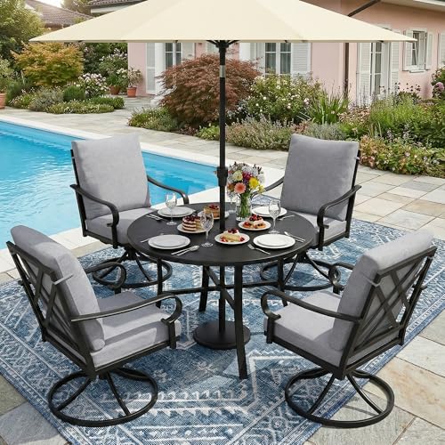 NATURAL EXPRESSIONS 5-Piece Patio Dining Set, 38" Round Table with 4 Swivel Rocking Chairs, Heavy-Duty 350lb, All-Weather Furniture