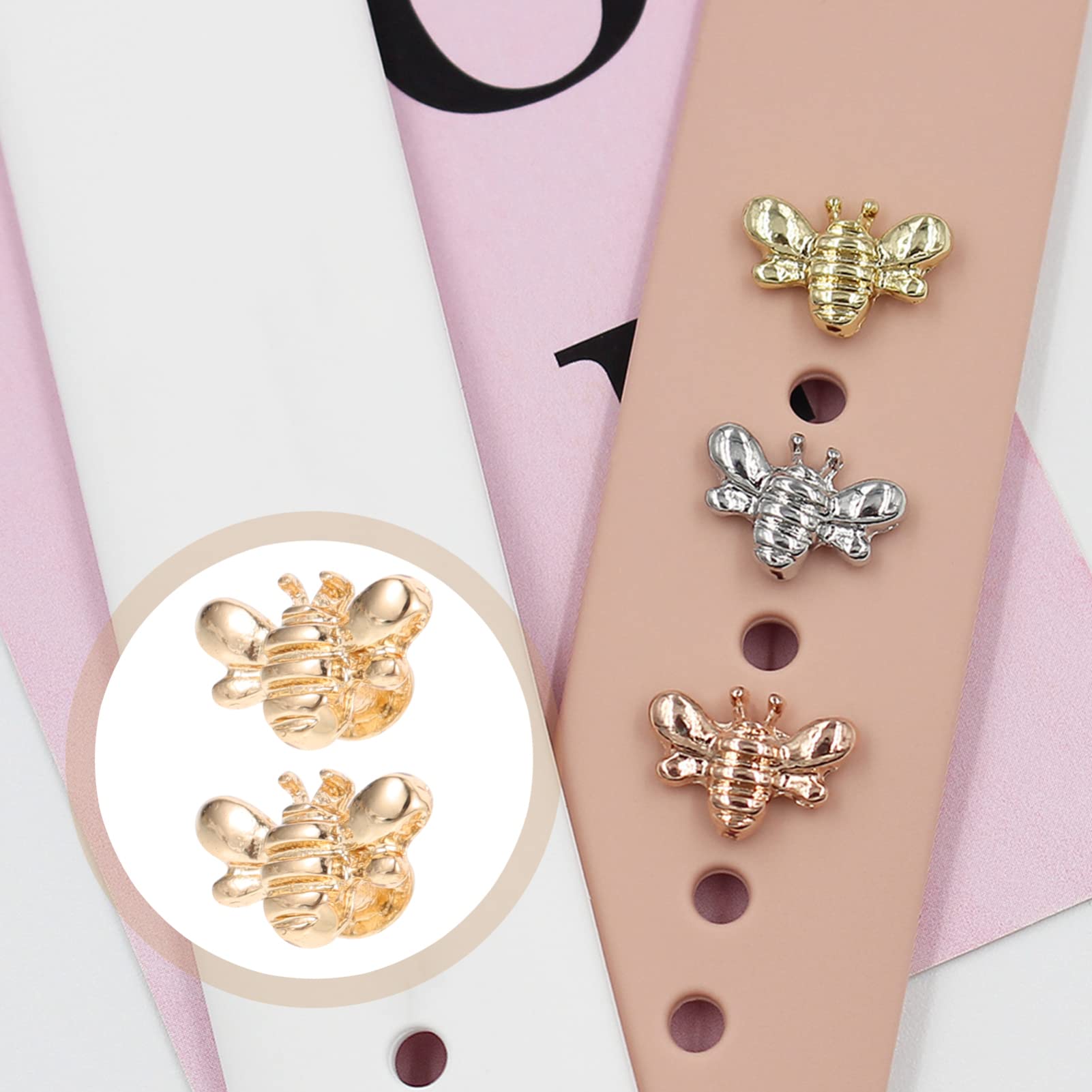 Abaodam 24piezas Para Correas De Reloj Decoración De Abalorios Forma De Abeja Accesorios Para Pulseras De Smartwatch De Doradas Plateadas