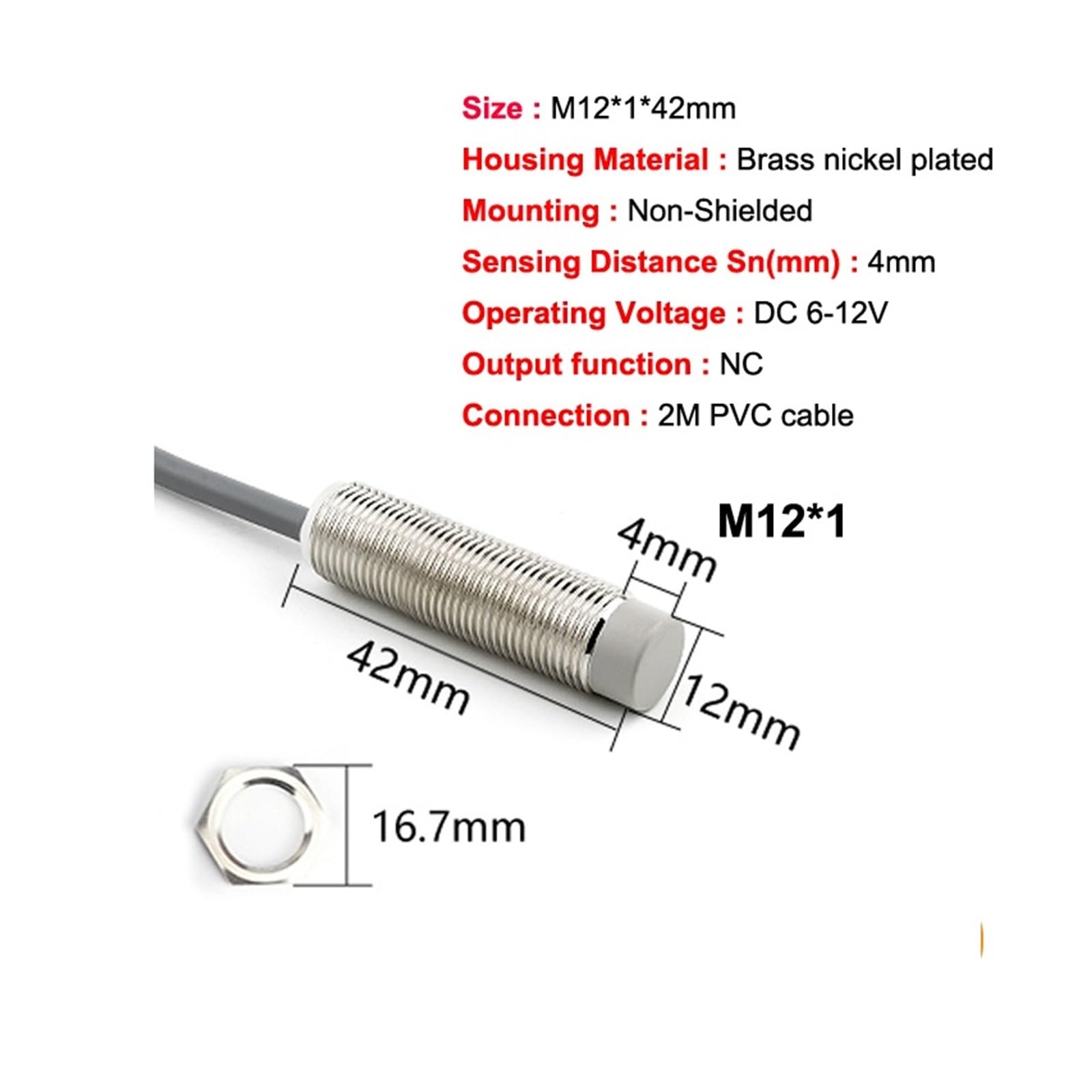 M8 M12 Induktiver Näherungssensor 2-Draht Normalerweise geschlossen 6-12VDC Sicherheitssensor for SPS-Einsatz(M12 4mm Non-Flushed)