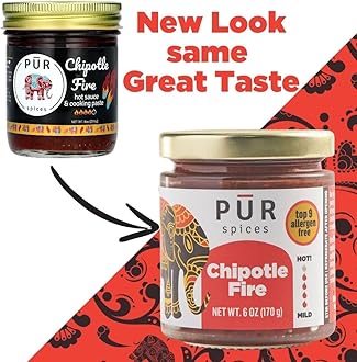 PUR Spices Chipotle Fire Spicy Hot Sauce I Chili Pepper Cooking Paste for Dipping, Chili Seasoning, Taco Sauce, Salsa I Plant Based, Gluten Free, No sugar added, Preservative and Additive Free I 6oz Jar