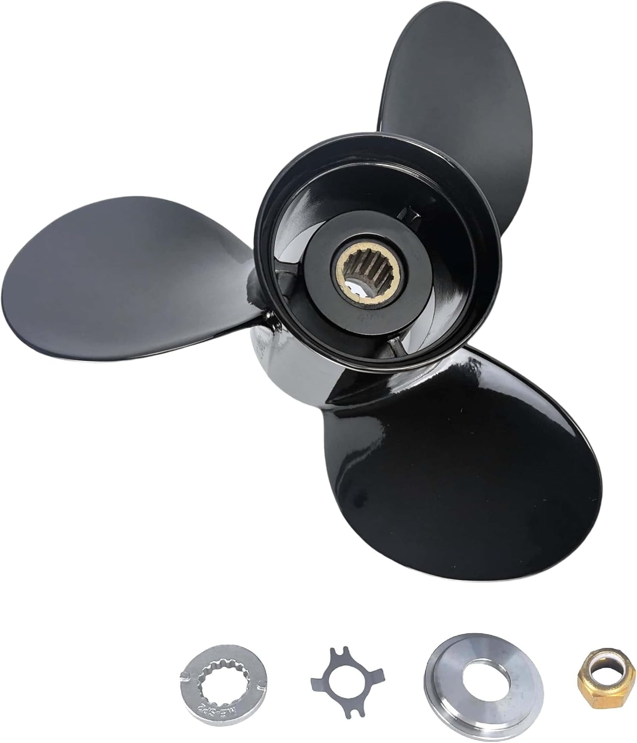 48-77346A45 13 X 19 Pitch 3 Blade 15 Spline Tooth Outboard Boat Propeller Replacement for Mercury 40-140 HP Aluminum Prop with Hub Kit