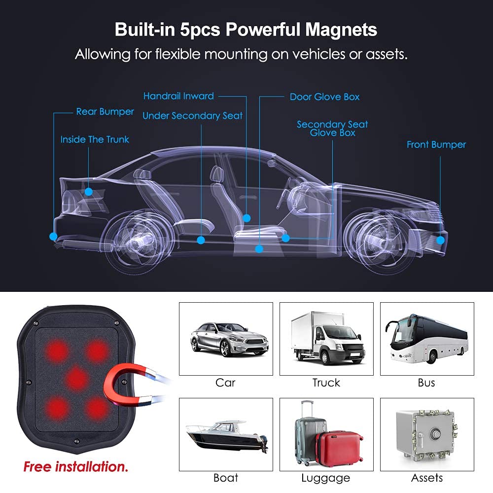 4G GPS 10000mah,Winnes 4G Localizzatori GPS Tracker per auto/Camion Magnetico Antifurto Impermeabile,SMS/APP/PC Monitor in Tempo Reale,Geo-fence Alarm con APP Senza Abbonamento per iOS&Android