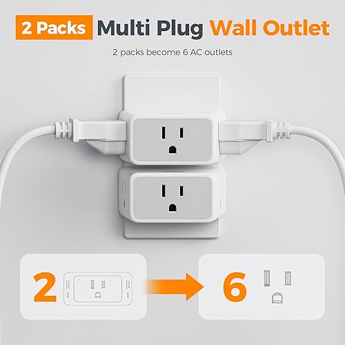 Miniatura 4 de TESSAN Enchufe múltiple de pared, 2 paquetes, adaptador de enchufe plegable de 3 vías con extensor de 3 tomas, bloque de cargador de pared de 1875 W