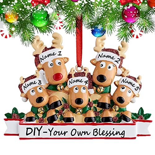 2021 Christmas Ornament, Personalized Deer Christmas Tree Ornaments, DIY Christmas Trees Hanging Decorations for Gift, Resin Christmas Ornaments, Family 2-6, Popular Mini Indoor Christmas Decorations