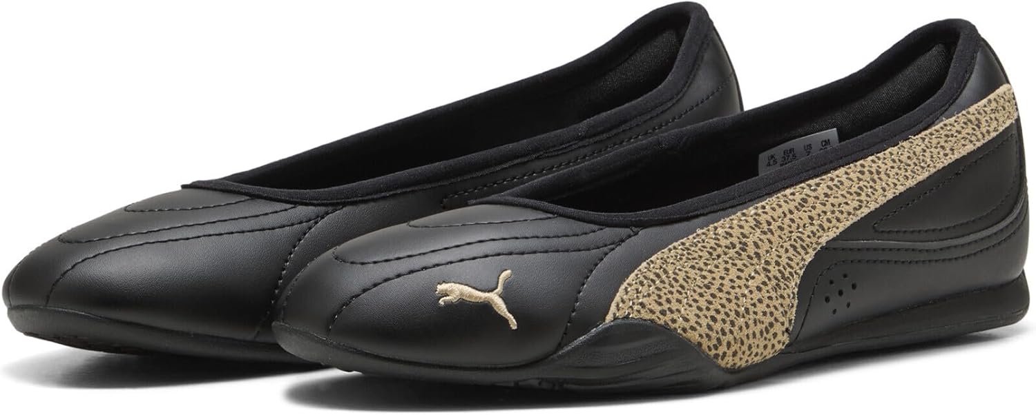 PUMA Women's Catch Soleil Ballerina Topcat Trainers, Puma Black Toasted Almond PUMA Gold, 8