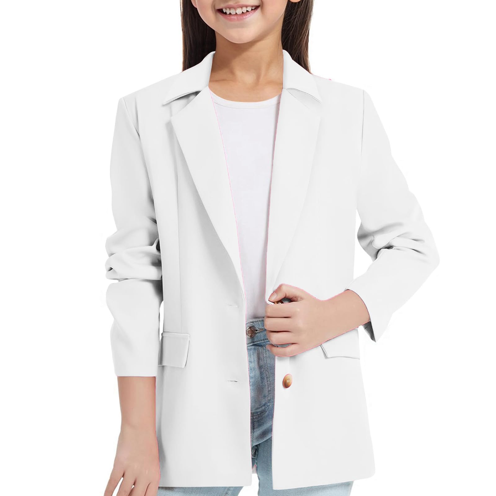 Chaqueta blazer niña manga larga cuello solapa bolsillo interior traje casual abierto delantero