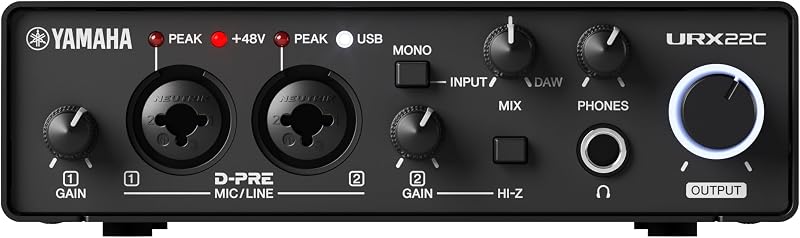 2-in/2-out USB-C Audio/MIDI Interface with 32-bit/192kHz Support, 2 combo Inputs, DSP-Powered Mixing/Effects, Steinberg Software Suite, Black URX22C