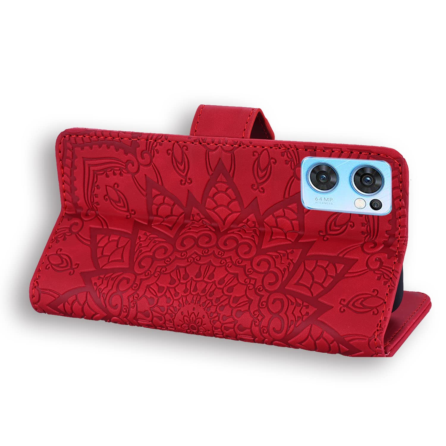 Vkooer Cover per Oppo Find X5 Lite Custodia Premium PU Pelle Portafoglio Flip Wallet Case con Kickstand Chiusura Magnetica Porta Carte, Custodia Protettiva per Oppo Find X5 Lite, Rosso