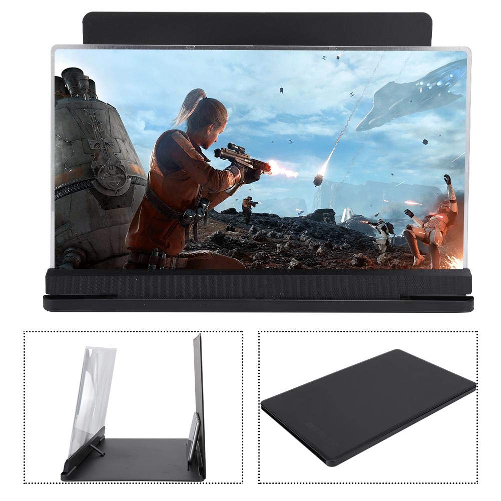 Topiky Lupa de proyección de Pantalla de teléfono de 14 Pulgadas, portátil 3D Video HD Proyector de Pantalla Universal para teléfono Inteligente Amplificador ampliado Amplificador Soporte(Negro)