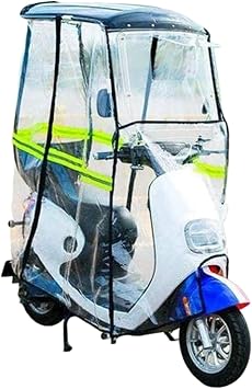 Motorcycle Scooter Rain Canopy, Full Coverage Waterproof Windproof Shelter, Clear Transparent E-Bike Cover with Reflective Strips for Electric Bikes