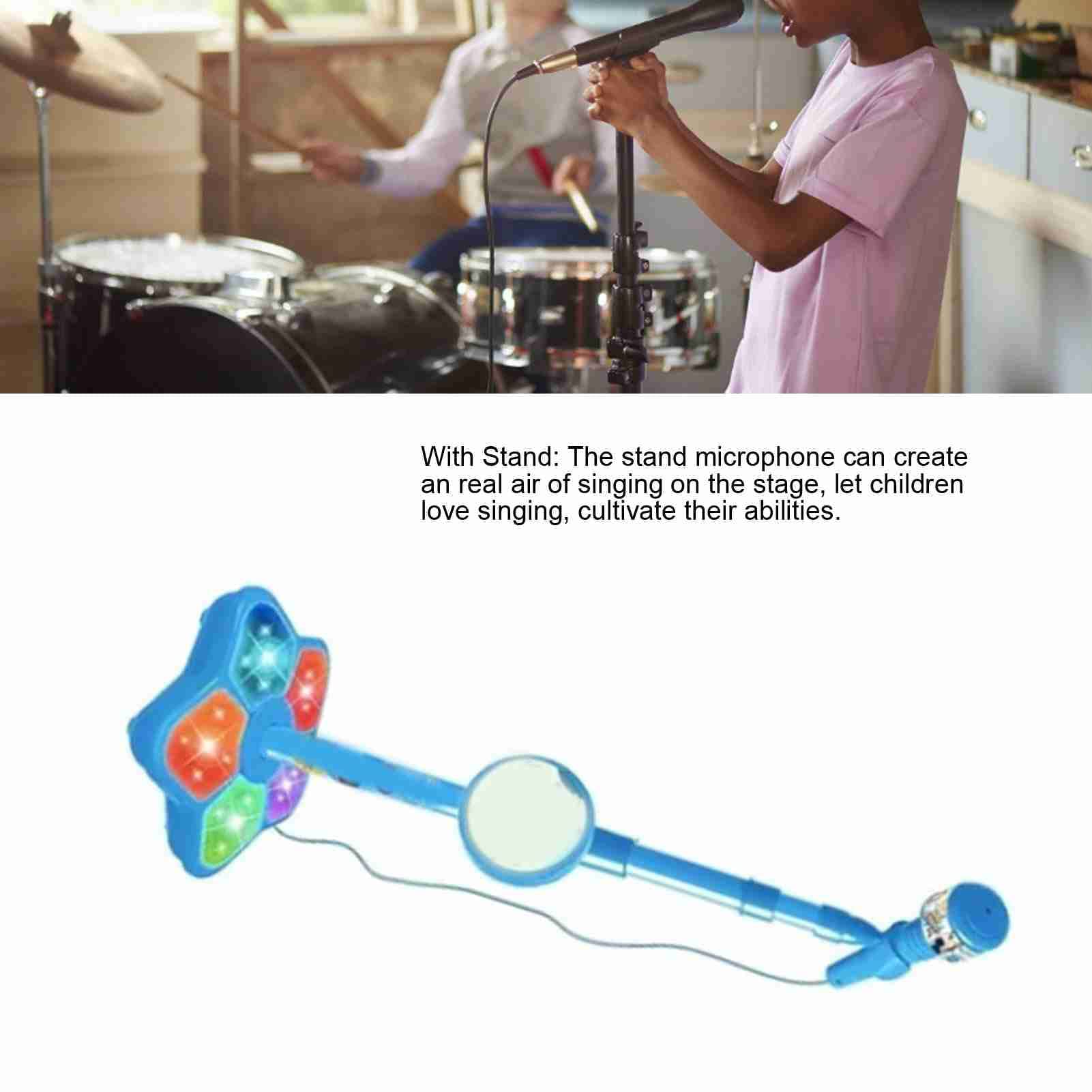 LICAEVEY Kid Microphone with Stand, Blue Toddler Mic Built in Lights Ideal for Children's Performances, Portable Plastic Toy Mic 8.3 Inch Diameter — view 2