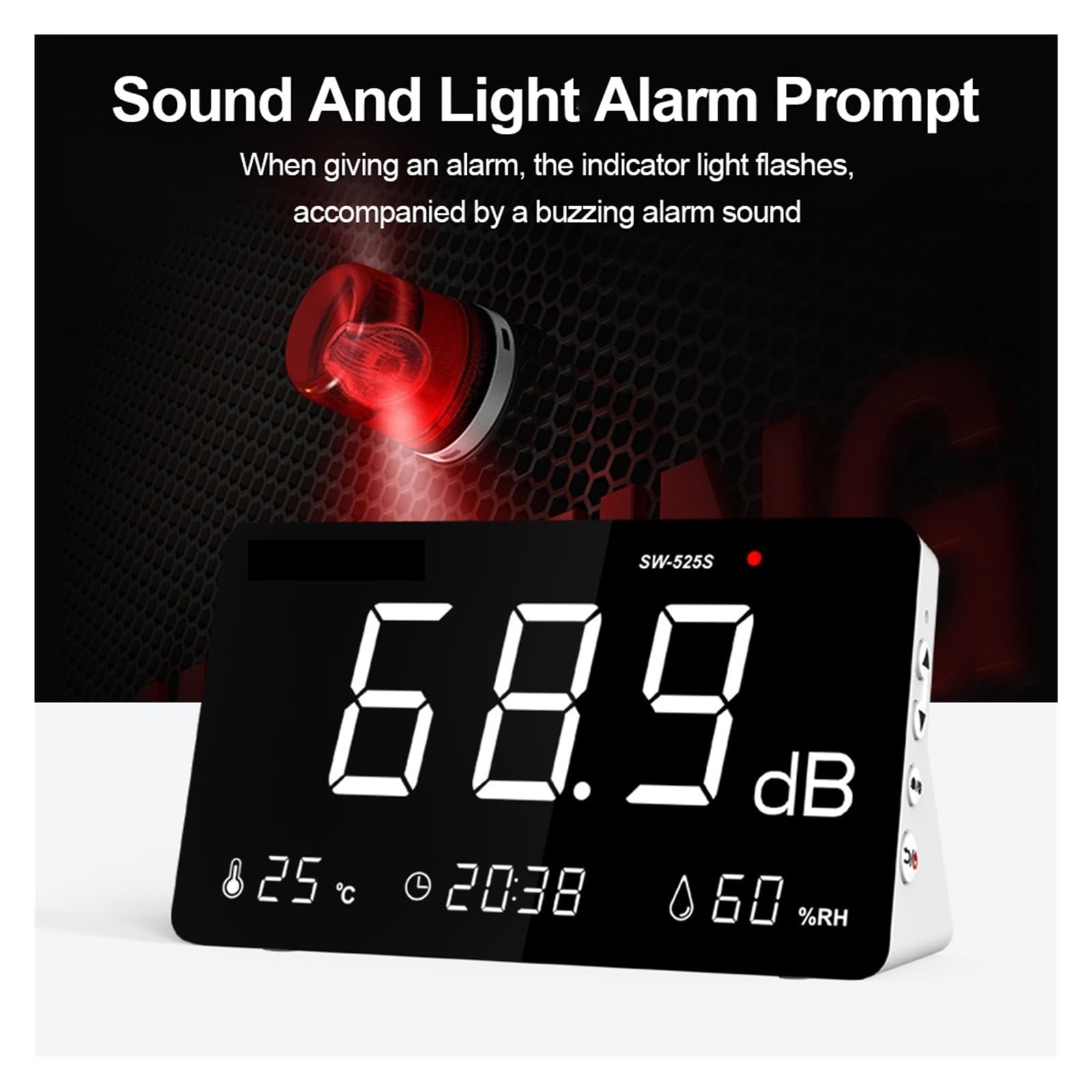 Fonometro Digitale Misuratore di Livello sonoro Digitale 4 in 1 umidità della Temperatura 30~130 Db Decibel Strumento Misura Rumore Tester del Livello di Rumore Decibel