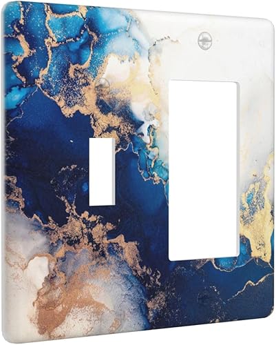 Miniatura 124 de Cubierta de Placa de Pared de 2 Pandillas de Mármol Abstracto, Placa Frontal de Interruptor de Luz Eléctrico Decorativa en Azul Marino y Oro