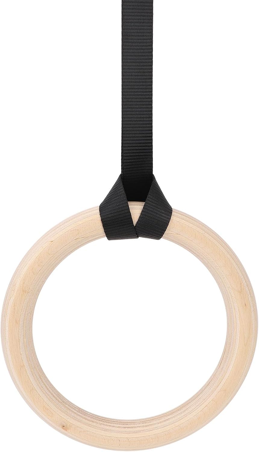 Wooden Gymnastics Ring, Pull Up Strength Training Exercise Rings Fitness Rings with Adjustable Straps for Gymnastics Training