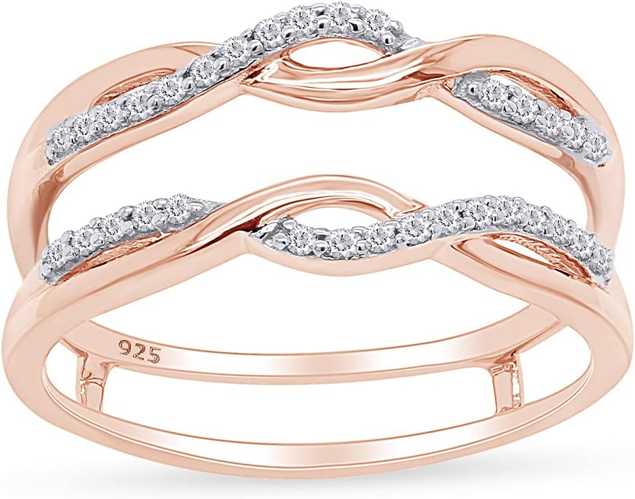 AFFY 0.30 Carat Round White Cubic Zirconia Enhancer Guard Ring 14K Gold Over Sterling Silver