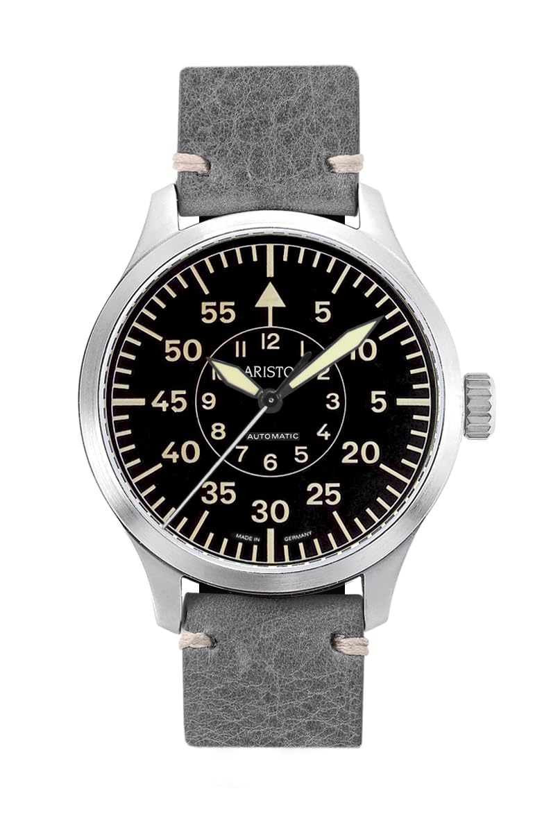 Aristo Czarny Pilot Aristomatic Plus Ref. 7H98175-BS3 - duży zegarek lotniczy 47 mm ze szkłem szafirowym - dno ze szkła mineralnego XL - szwajcarski mechanizm automatyczny SW200-1 - Made in Germany