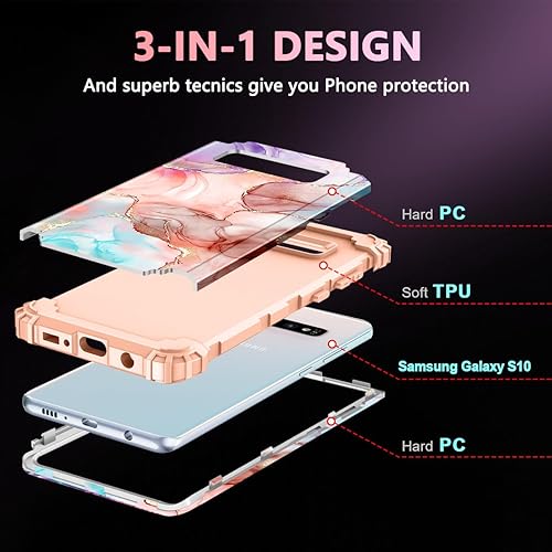 Miniatura 3 de Casetego Funda compatible con Galaxy S10, diseño floral de tres capas, híbrida, resistente, a prueba de golpes, funda protectora de cuerpo completo