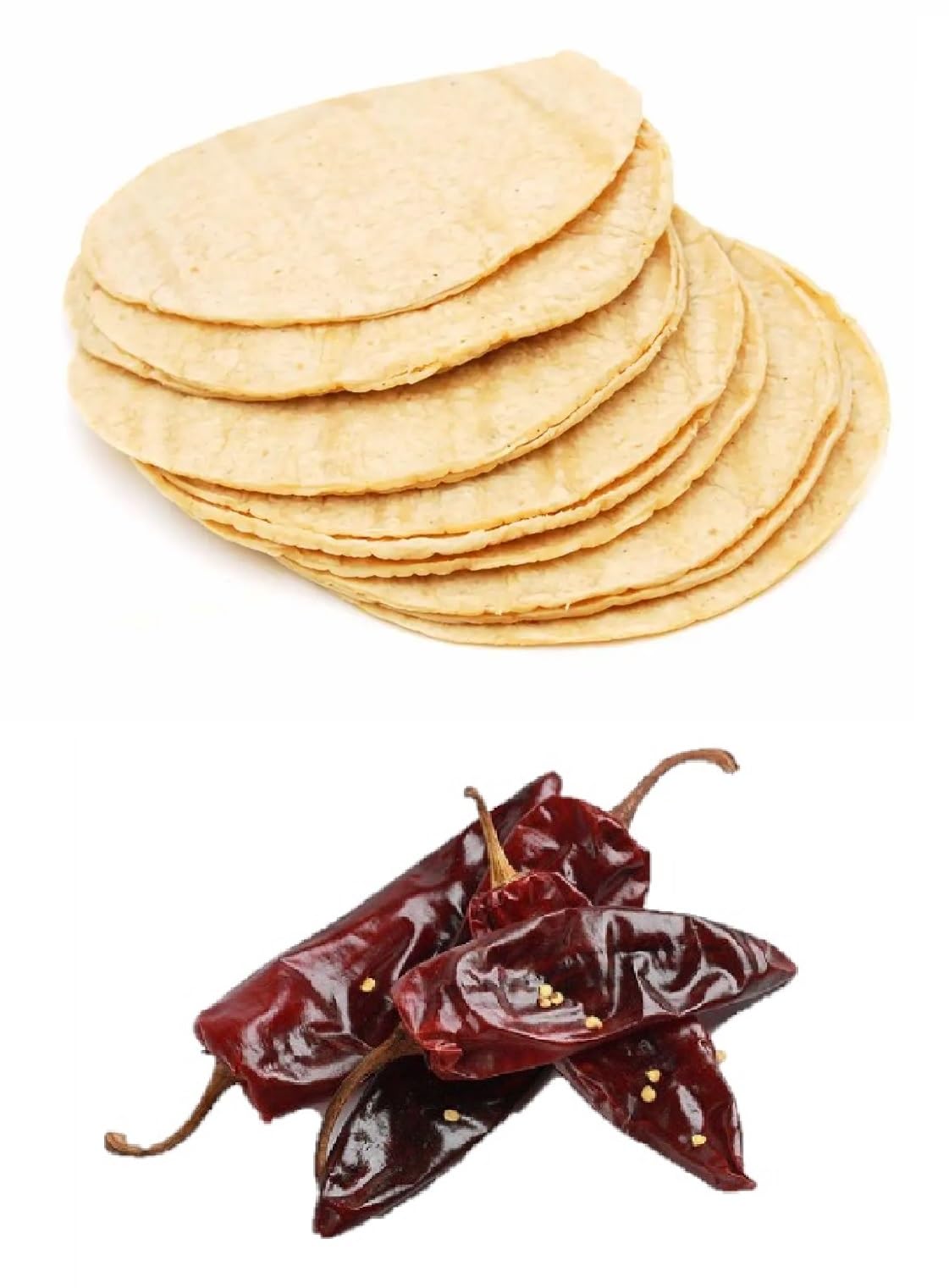 Tortillas mexicanas auténticas con Nixtamal 500 g y guajillo de chile, piezas enteras, secadas al sol, 100 g