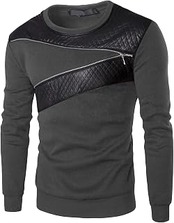 OULIWANGLUO Men's Round Neck Pullover With Zipper Decoration Fashion Sweatshirt Patchwork Casual Zipper Decoration Pullover