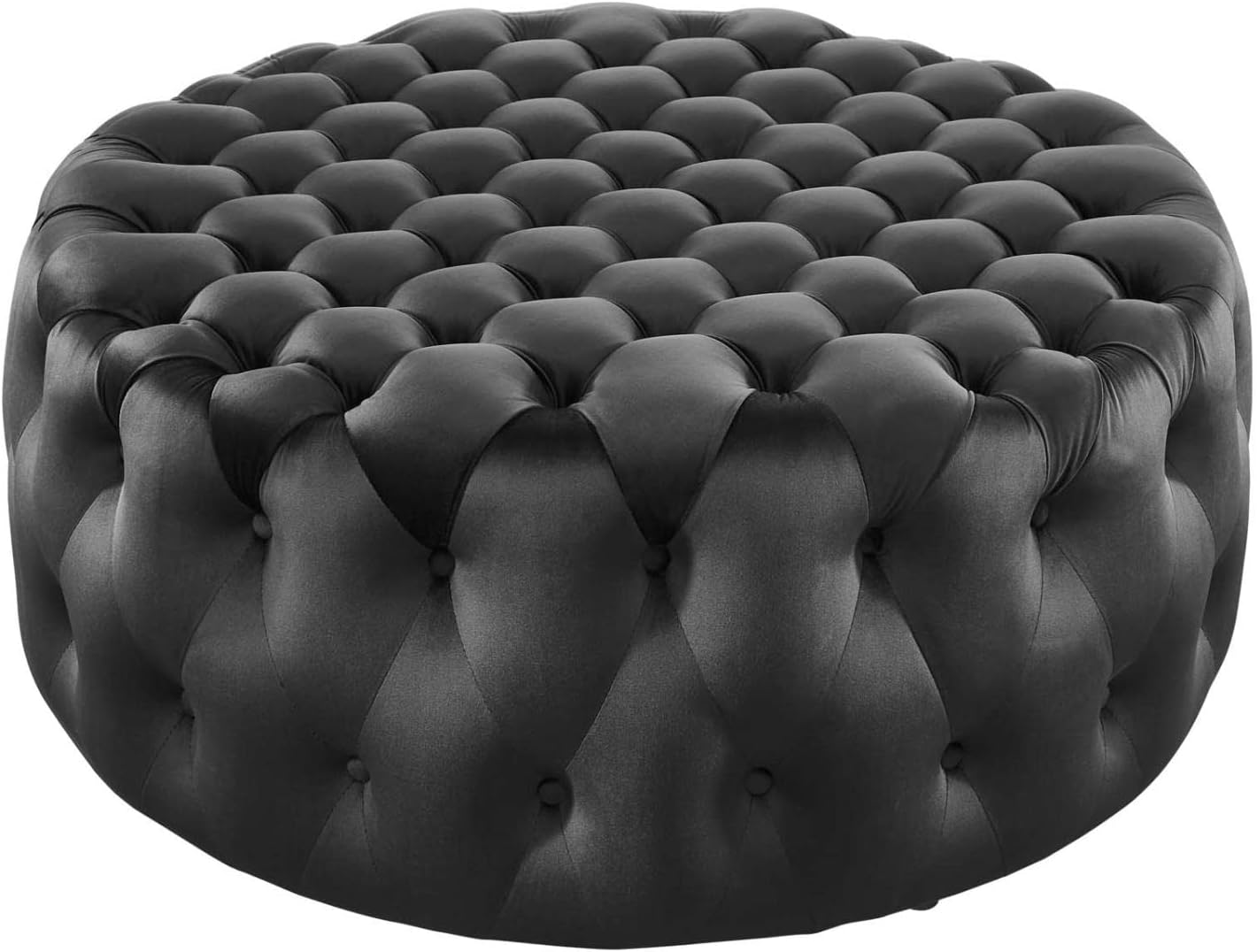 Modway Amour Modern Button Tufted Round Velvet Ottoman in Black
