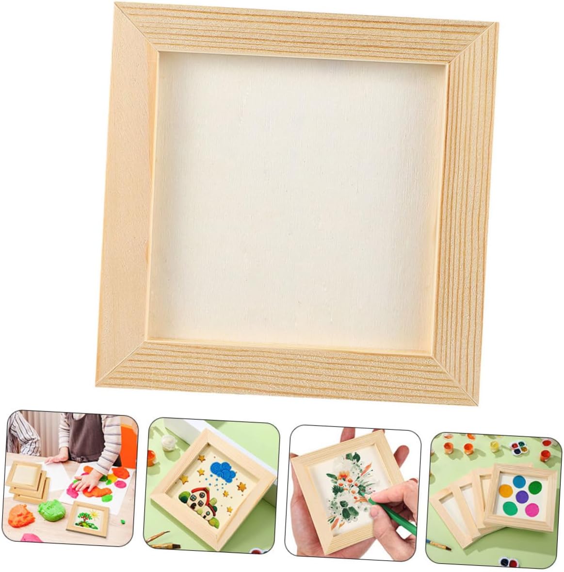 BESTYASH 5 Pieces DIY Wooden Craft Picture Frames 20x20cm Light Wood Blank Paintable Photo Frames for ’ Art Display and Room Décor