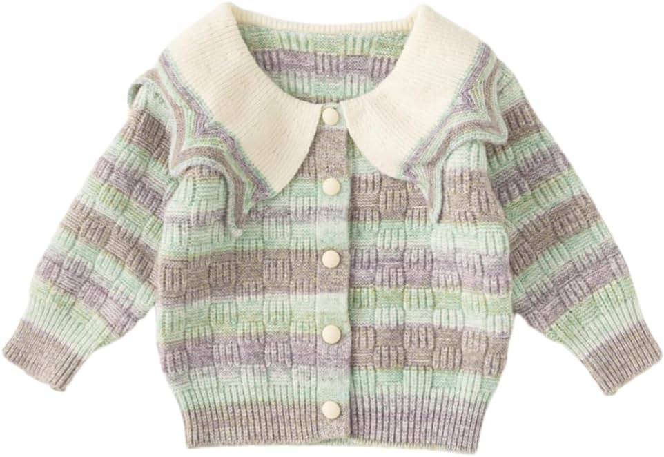 Toddler Baby Girls Big Collar Pullover Tops Collar Gradient Color Striped Button Down Jacket Long Sleeve Cardigan​