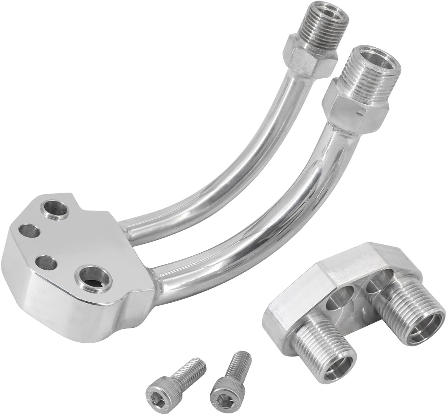 A/C Compressor Curved Manifold w/Adapter Fitting Compatible with Sanden SD7B10 7176 SD7 Style, Chrome