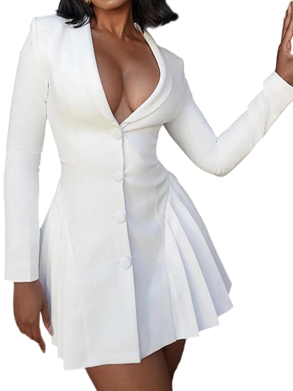 Molisry Womens Business Blazer Dress Button Down A-Line Ruffle Pleated Dressy Mini Work Dress 2025