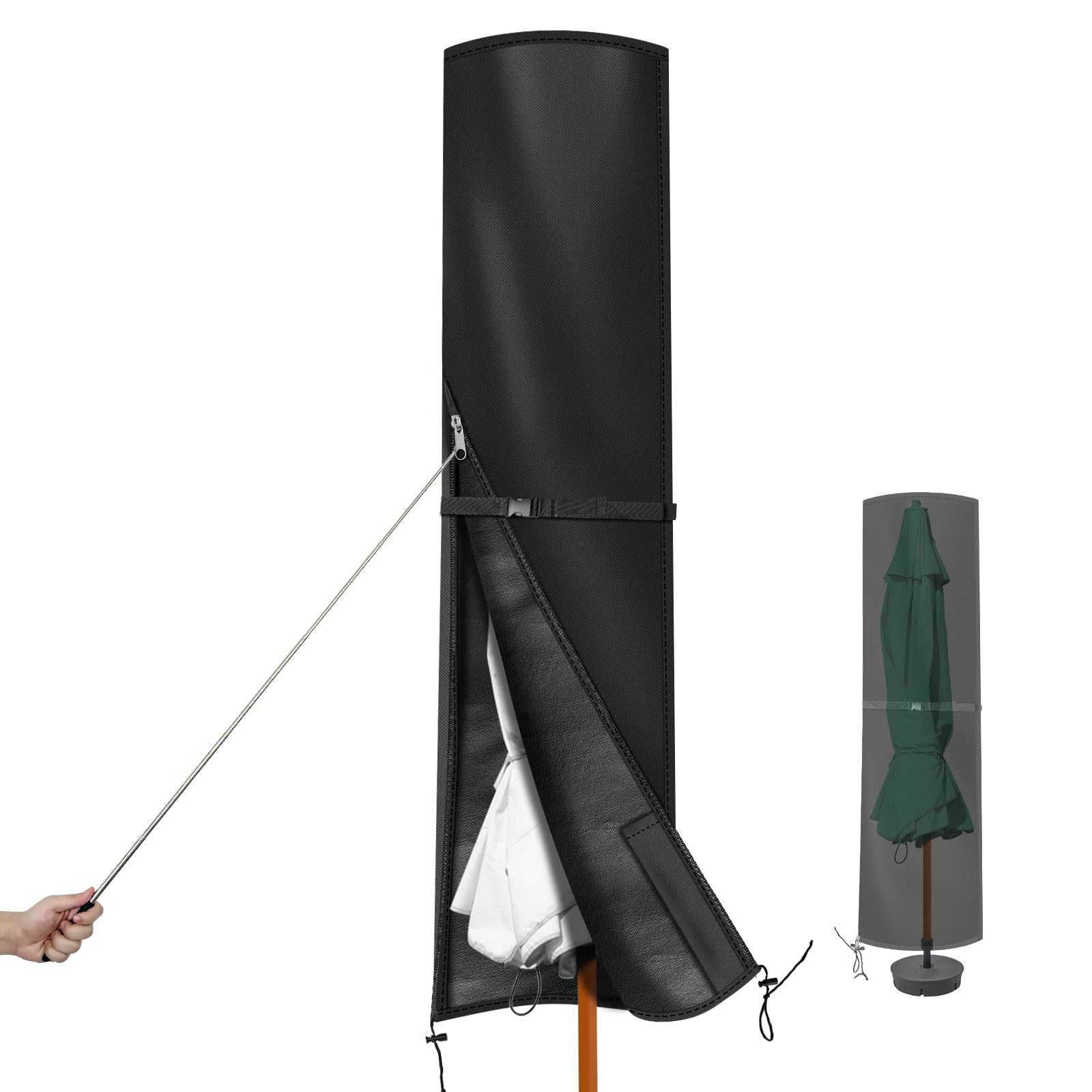 PATIO PLUS Double Garden Waterproof Large Parasol Cover with Rod, Fastened buckle ties,Adjustable drawstring and Zipper