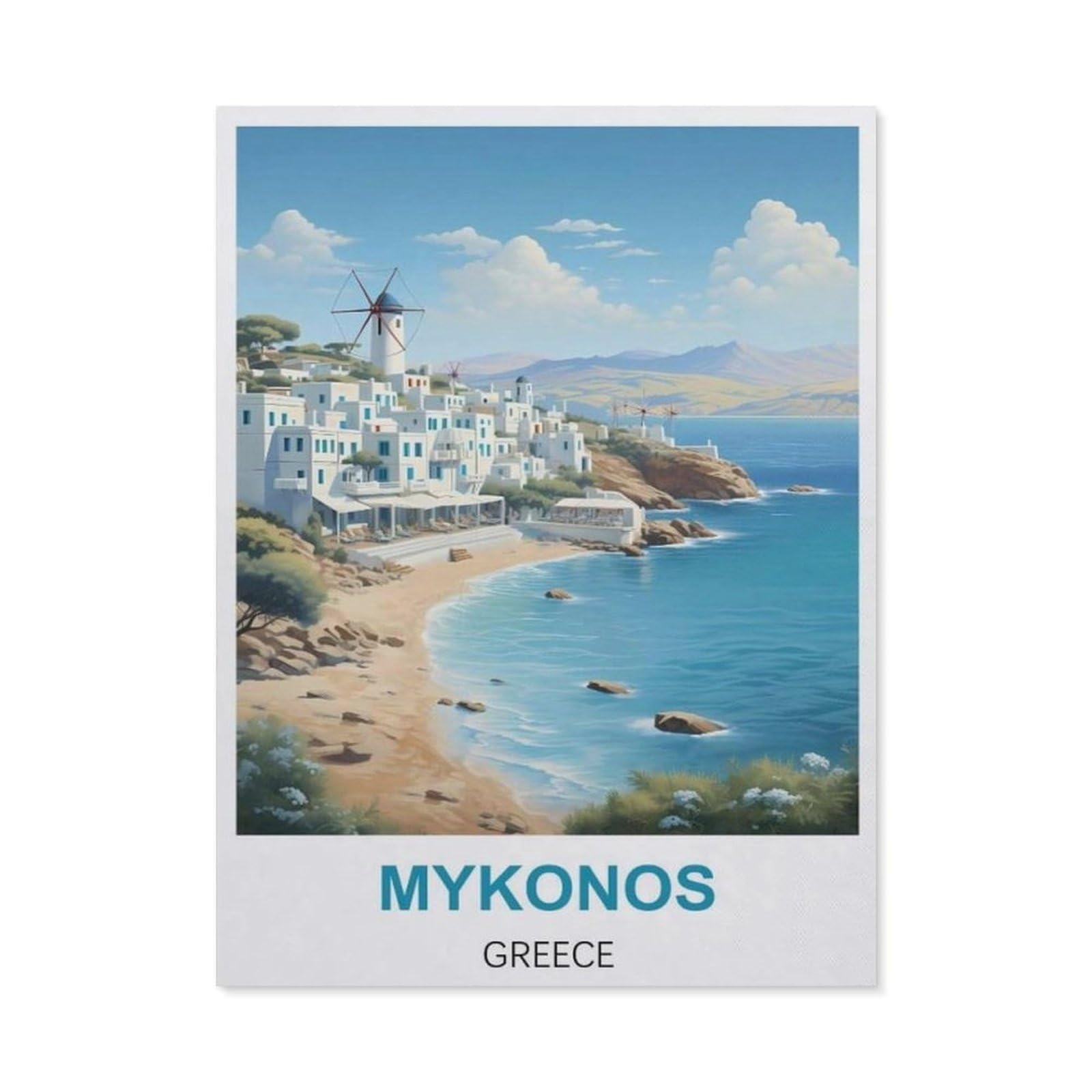 BEAYODKP DIY 5D Diamond Painting，Mykonos Greece Vintage Travel Poster，Round Diamond, Used for Room Decoration（50 x 60 cm/19.68 x 23.62 inches）-BX19