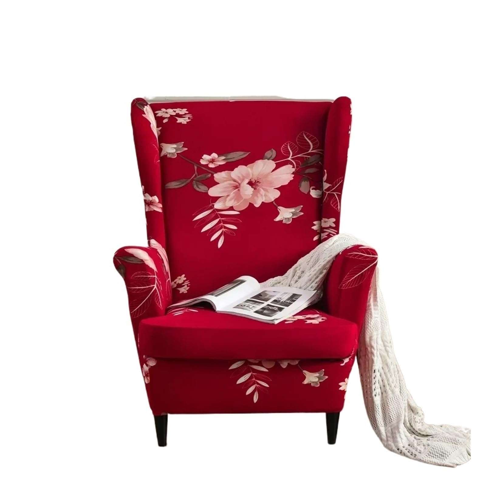 GCYEIDMA Wing Chair Slipcover Flower Wing Chair Cover Stretch Armchair Covers Removable Relax Sofa Slipcovers(Style-8)