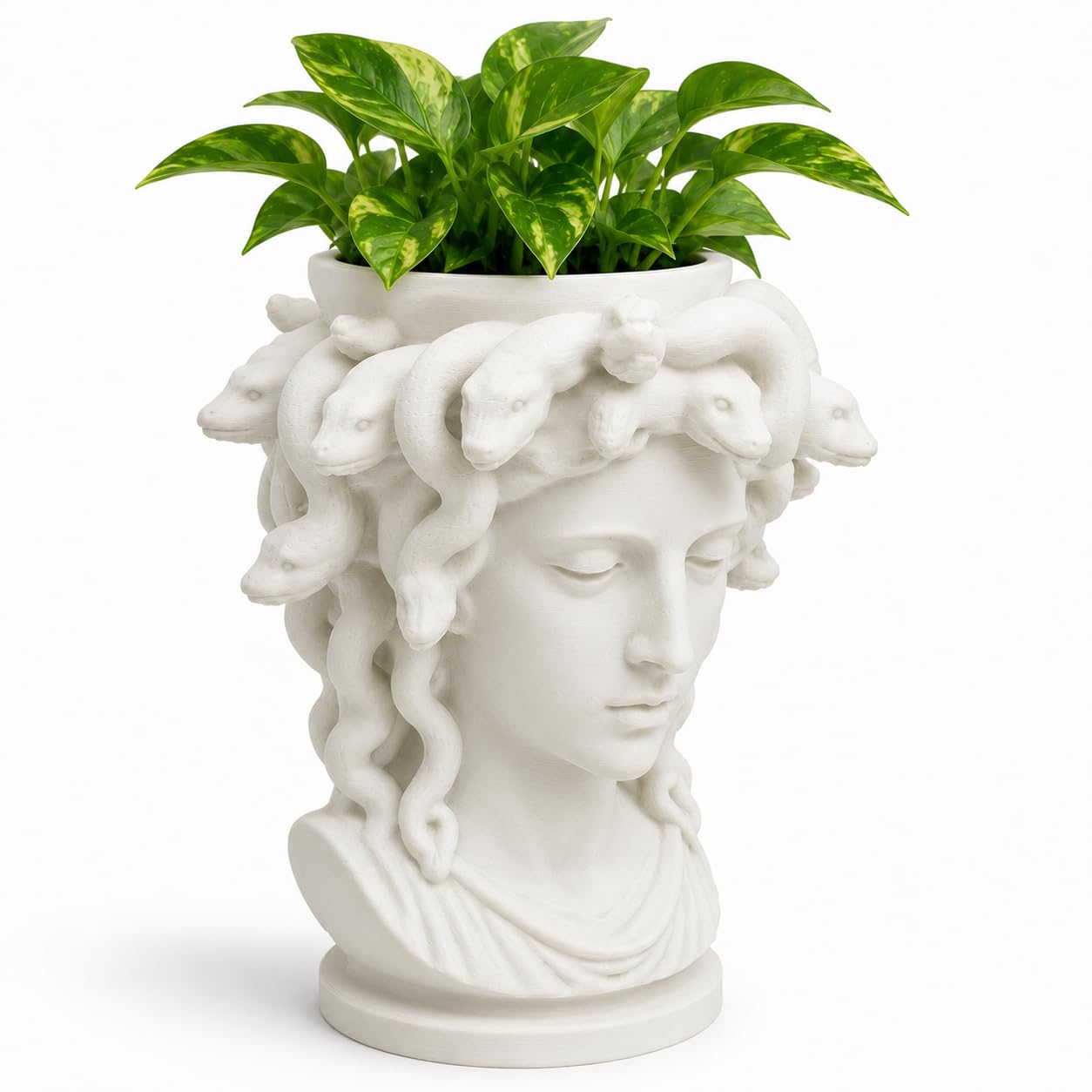 Vaso da fiori a forma di testa di Medusa, statua della dea greca, vaso estetico bianco per piante da interno, piante grasse ed edera, busto mitologico, decorazione per la casa per scaffale, scrivania