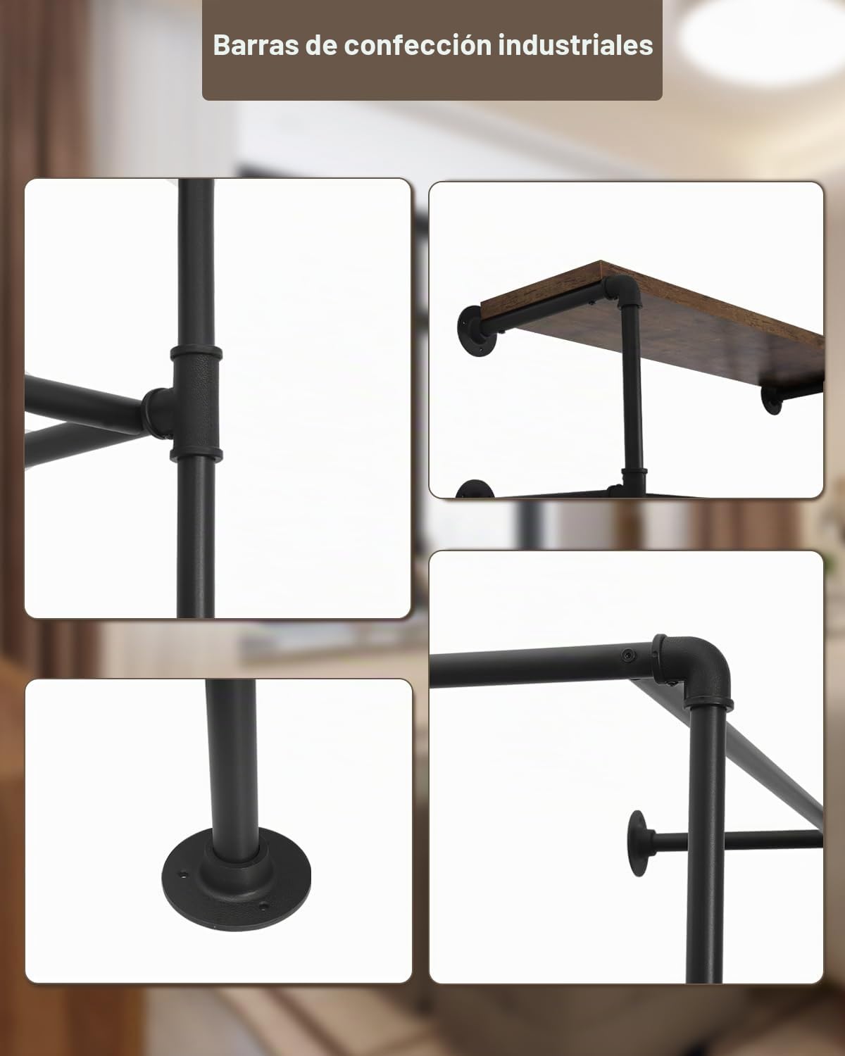 WOLTU Perchero Industrial de Pared, Vestidor Armario Abierto con Estante, Estilo Industrial, Apto para Dormitorio y Tienda de Ropa