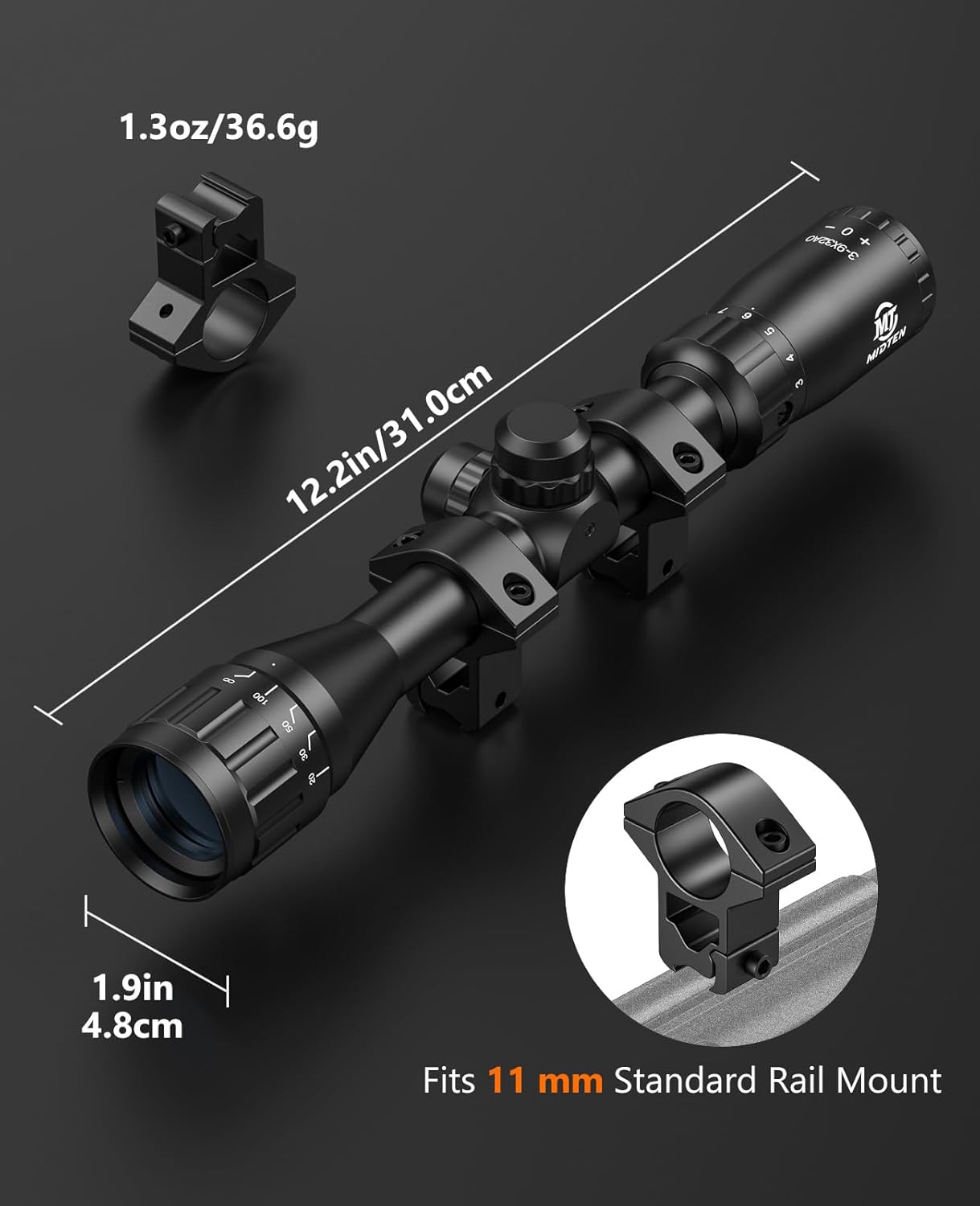 Midten 3-9x32 AO Rifle Scope Optics R4 Reticle Crosshair Scope with Mounts