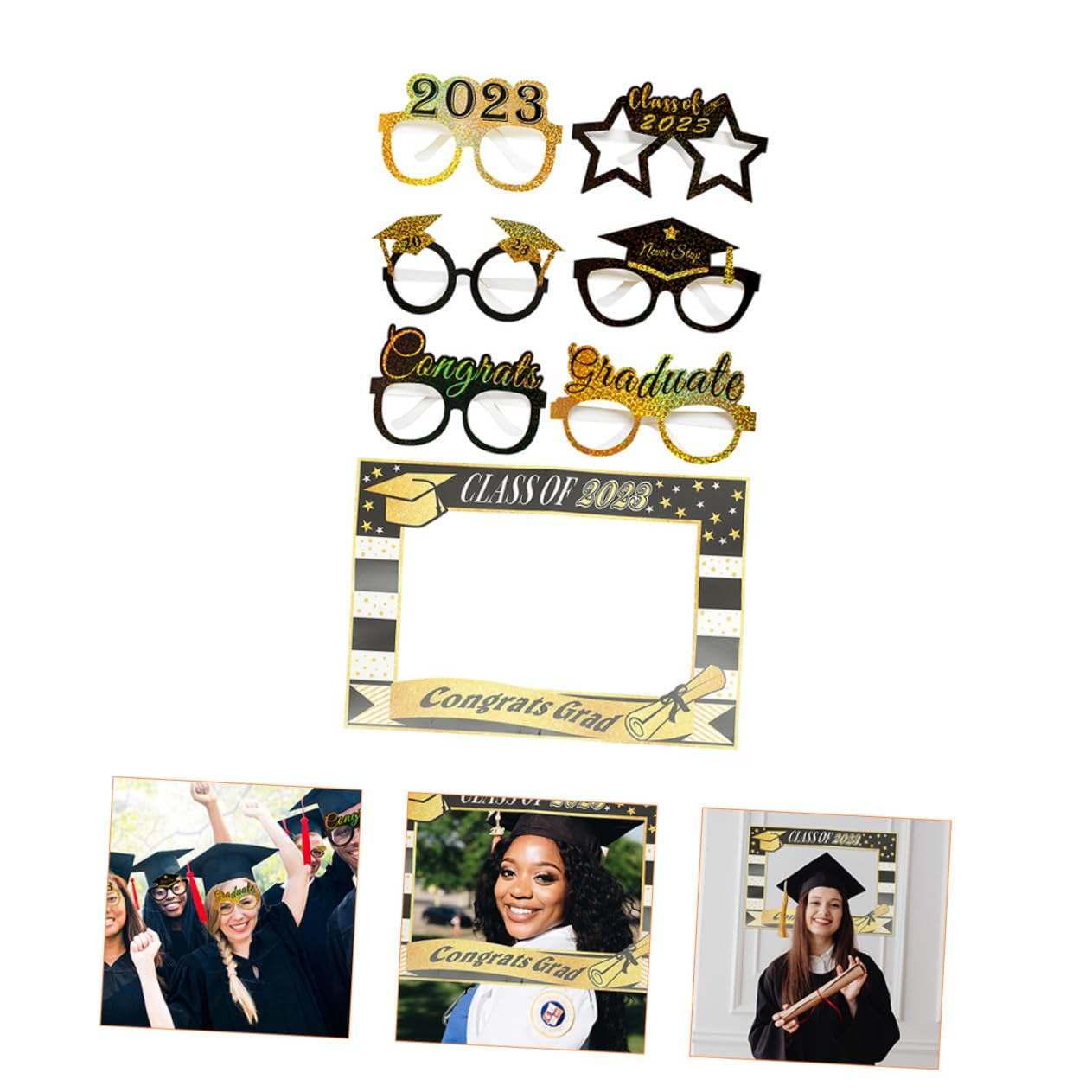 Cabilock 4 Ensembles Lunettes de Graduation de Accessoires Photo avec Cadre Papier pour Fête de Remise de Diplôme et Photobooth Décoration Amusante pour la