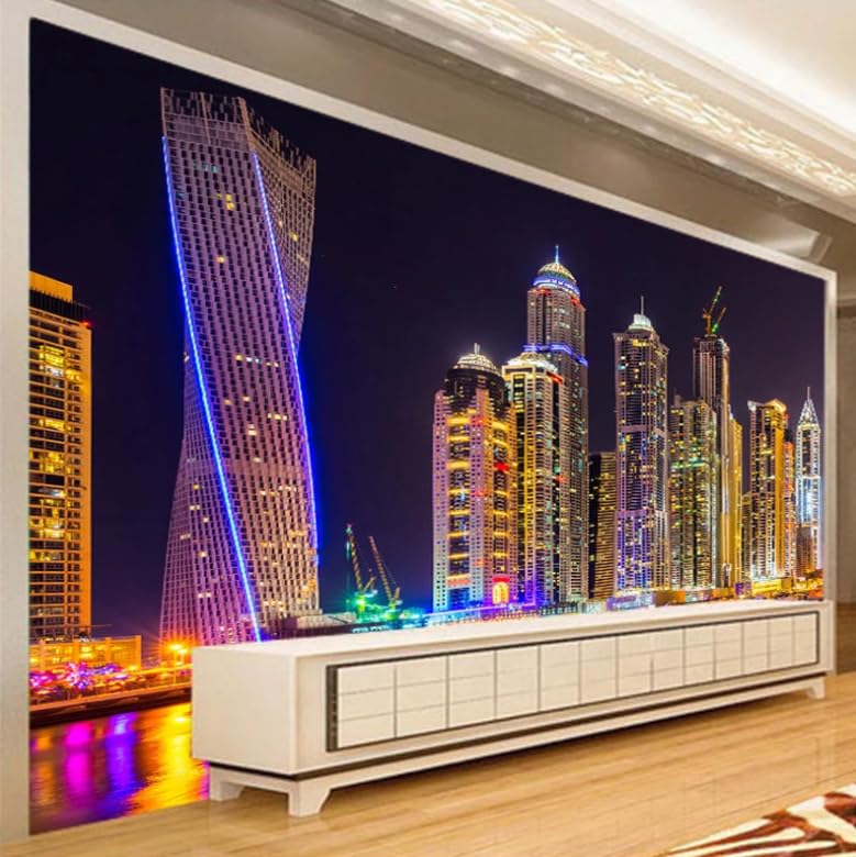 Papier peint photo 3D Dubaï pour agrandir un salon avec mur vide