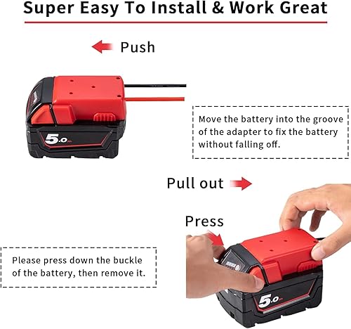 Miniatura 5 de Juego de adaptadores de rueda eléctrica para batería Milwaukee de 18 V con cable de 14 AWG para robótica, luces de trabajo, camiones RC y juguetes RC