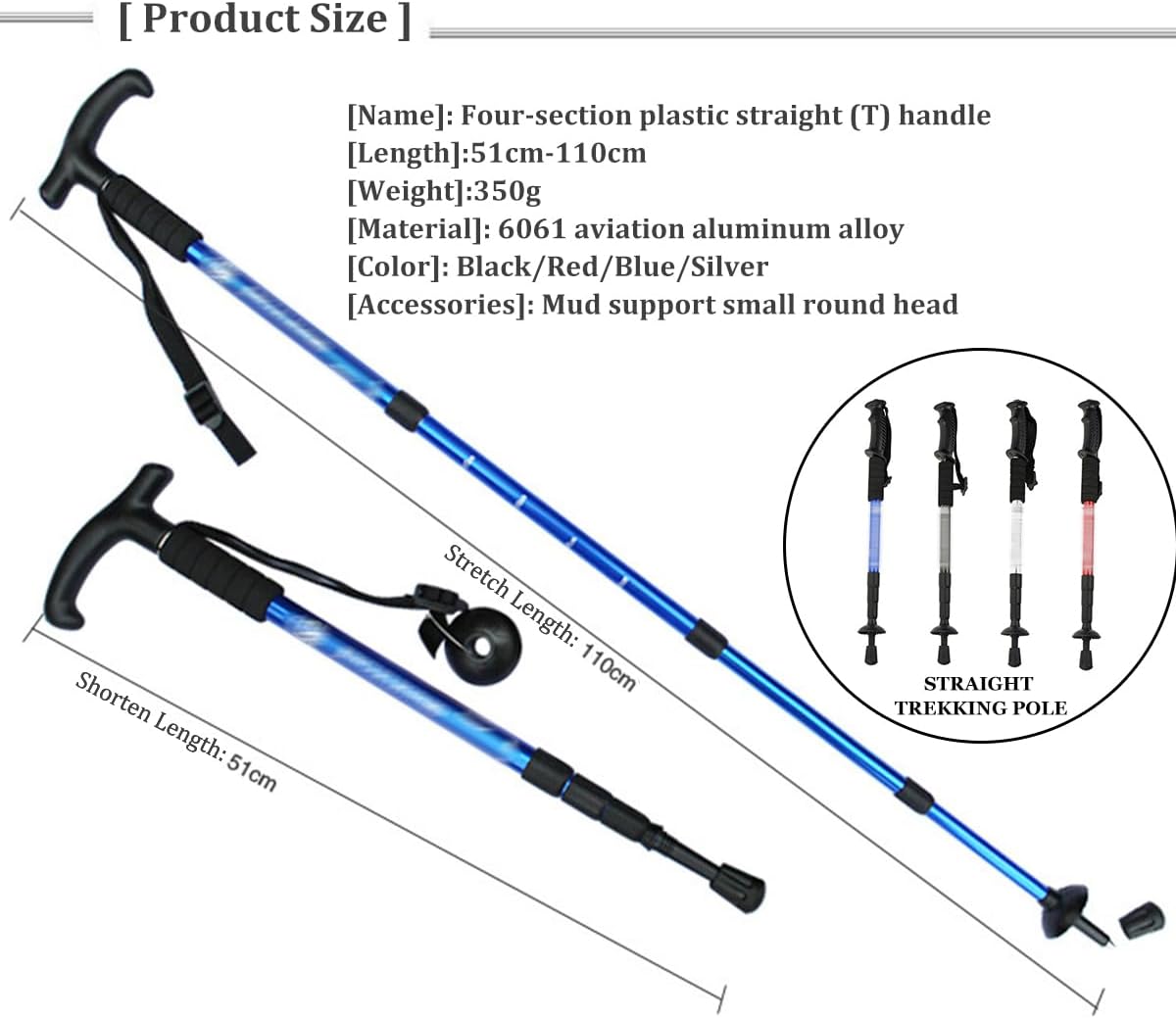 Trekking Poles Hiking- Walking Poles with Antishock and Quick Lock System, Telescopic, Collapsible, Ultralight for Camping, Backpacking,Blue Curved Handle