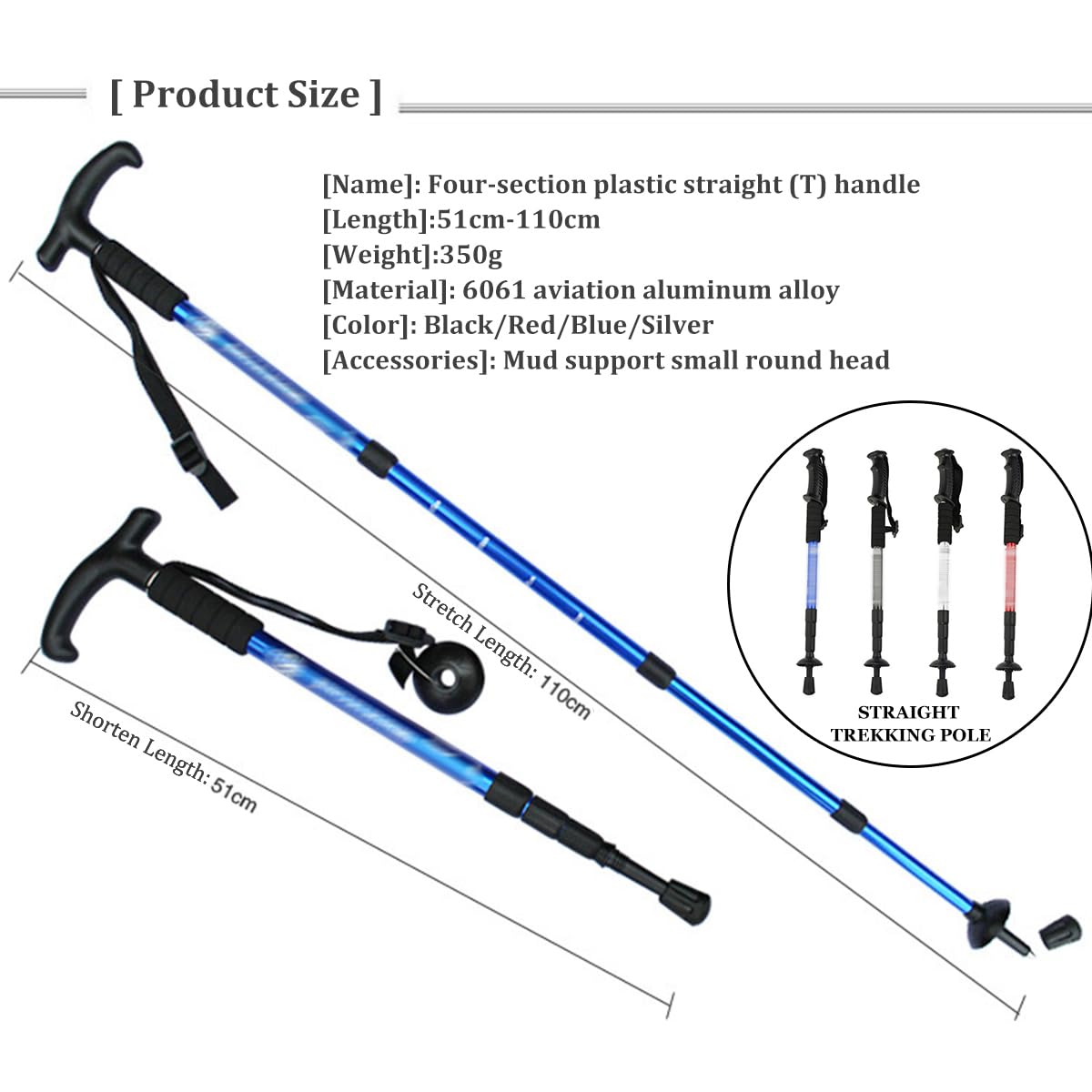 YANGMIAN Trekking Poles Hiking- Walking Poles with Antishock and Quick Lock System, Telescopic, Collapsible, Ultralight for Camping, Backpacking,Blue Curved Handle