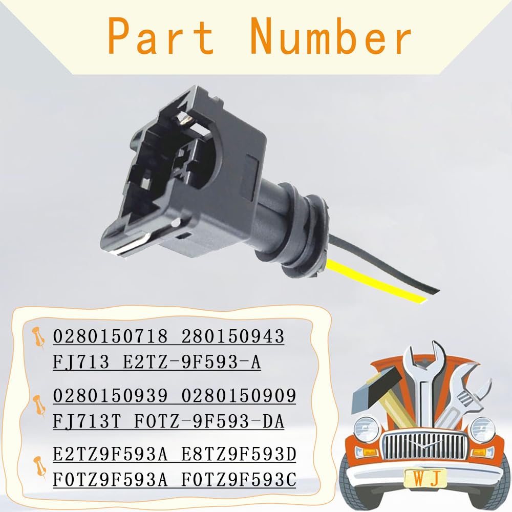 8Pcs Fuel Injectors Connector Plug Harness Pigtail Replacement for Ford Compatible with F150 F250 F350 E150 E250 Mustang Expedition Lincoln Mercury 4.6L 5.0L 5.4L 5.8L 0280150943 0280150939 0280150909