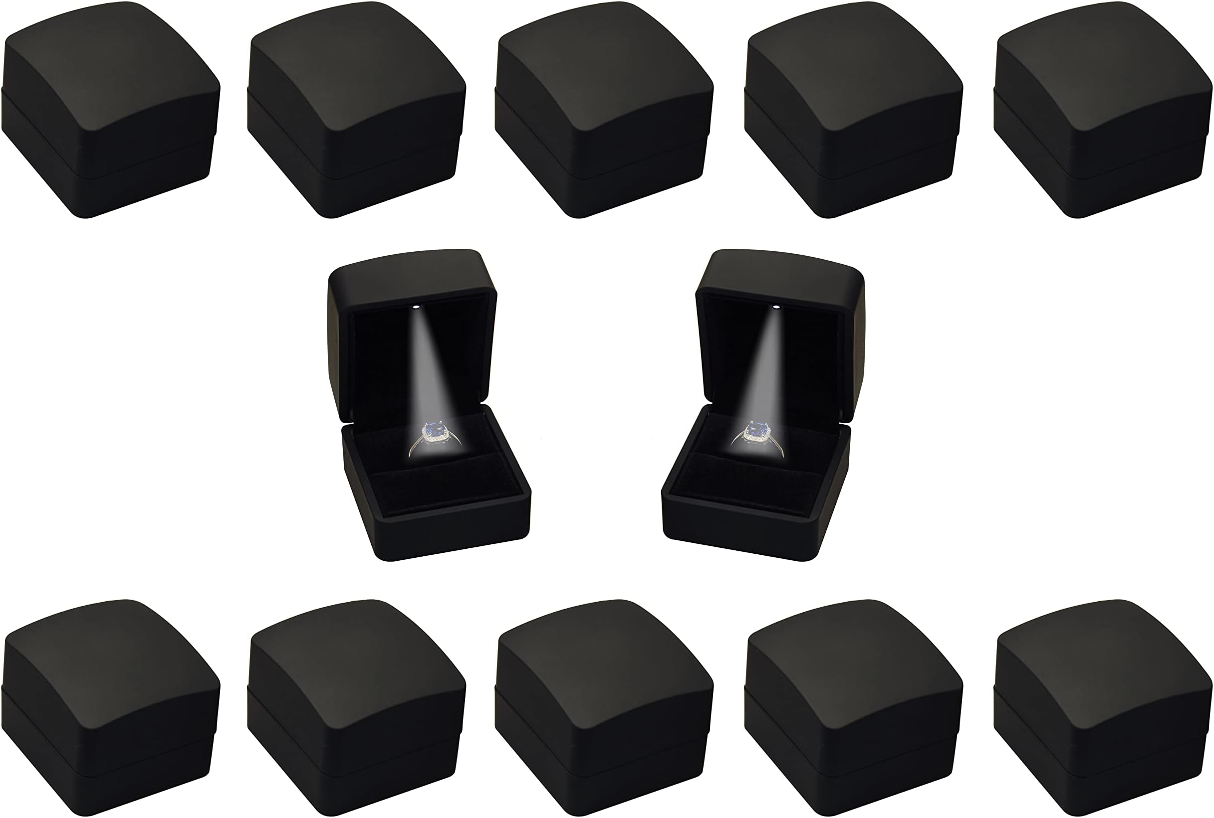 The Jewellery PakThe Jewellery Pak 12 Piece Wholesale Bulk Pack LED Black Ring Box for Proposal, Wedding, Engagement, Packaging, Shipping...Luxury LED Lighted Ring Jewelry Gift Box with Light for Men for Women