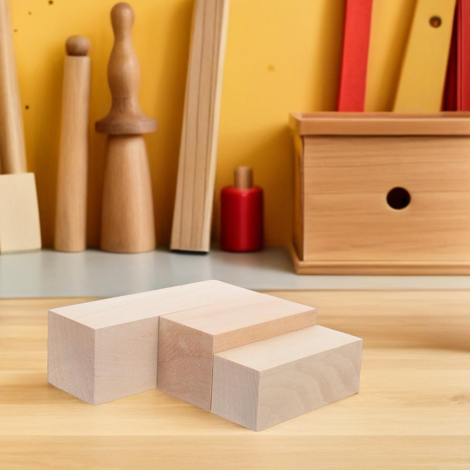 Bloques de Madera de Tilo Blanda para Tallar, 8 Piezas (4 de 10x3.8x3.8 Cm, 2 de 10x5x5 Cm, 2 de 15x5x5 Cm), Bloques Cuadrados sin Terminar para Manualidades y Proyectos