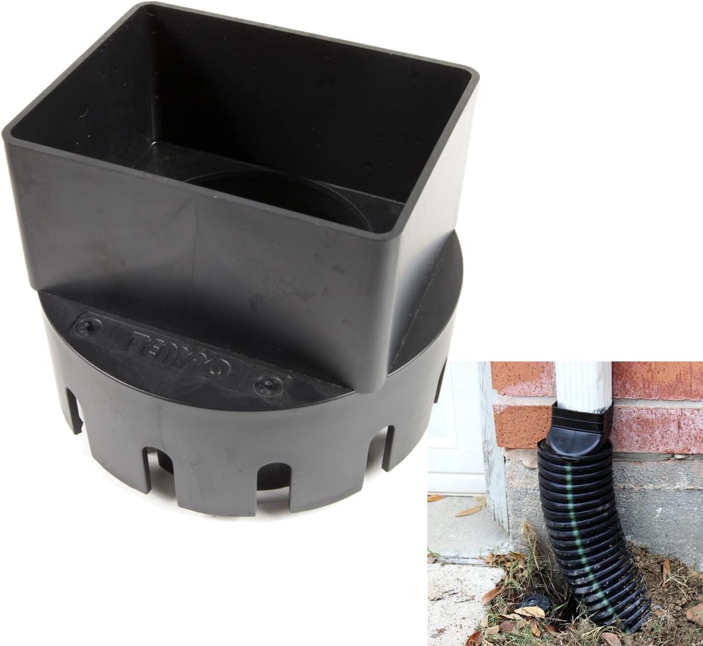 USA Made Premium Rain Gutter Downspout Adapter (3 x 4 Inch Roof Rain Gutter to Drain Pipe Adapter) Fits 3 or 4 Inch Outdoor PVC Drain Pipe or Corrugated Landscape Pipe (3 x 4 Inch Drain)