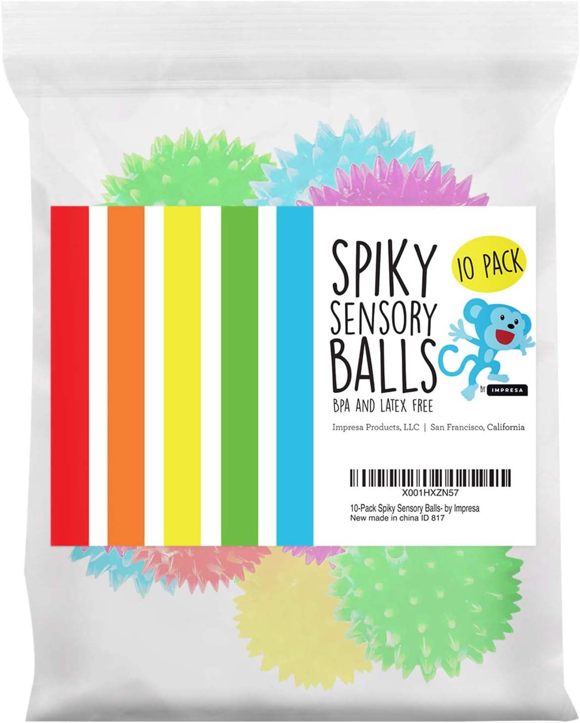 IMPRESA Spiky Stress Balls - Fidget Toys for Kids Gift Basket- Sensory Engagement & Sensory Toys - Party Favors & Bouncy Balls - Pack of 10