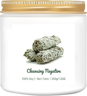 2-Wick Sage Scented Candle for Cleansing House Negative Energy-Organic All Natural Soy Candles Non Toxic for Spiritual Meditation Spa Relax Calm Healing -75 Hours Long Lasting-Positive Energy Gifts