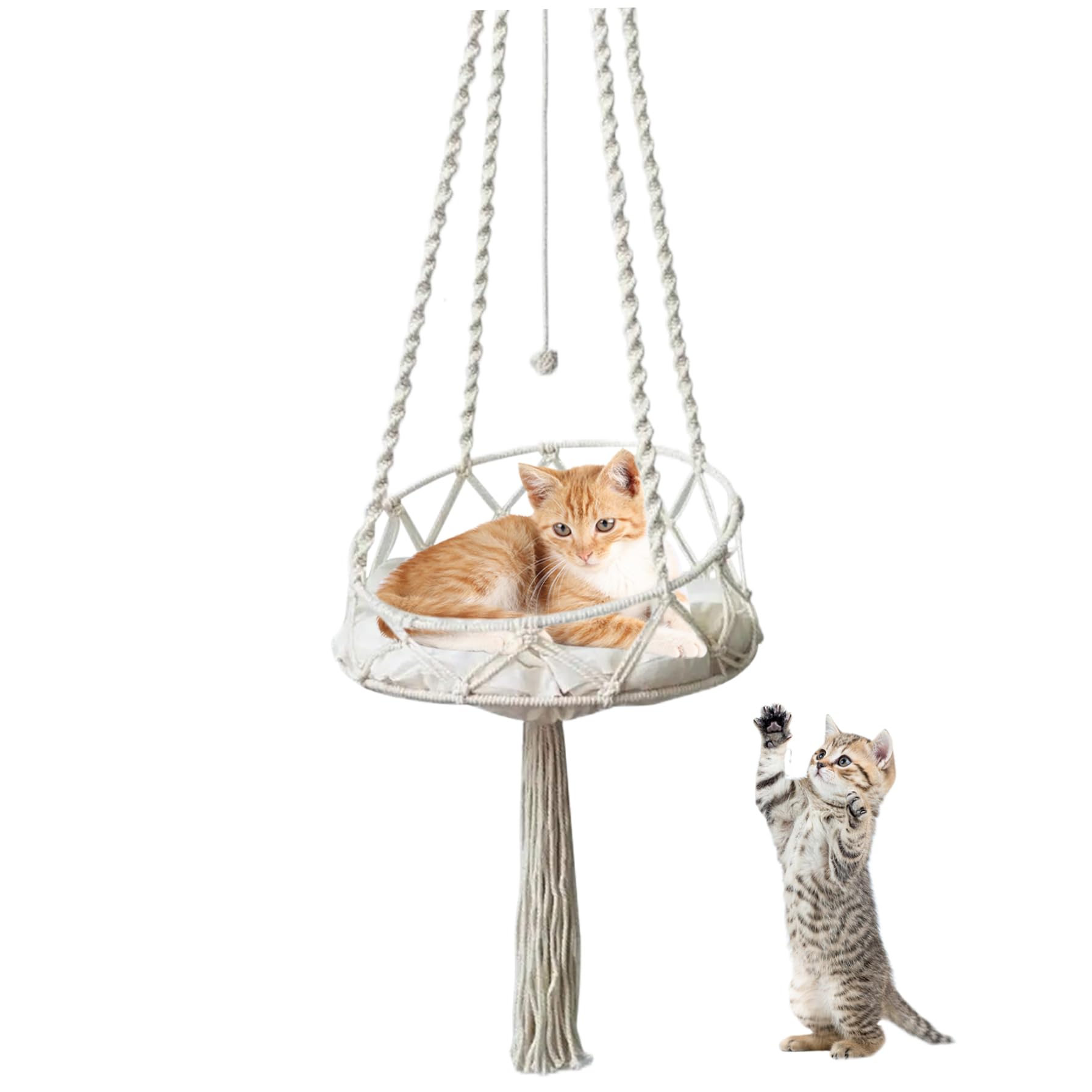 Lit de chat suspendu macrame de chat swing 16x51in avec gland et balle