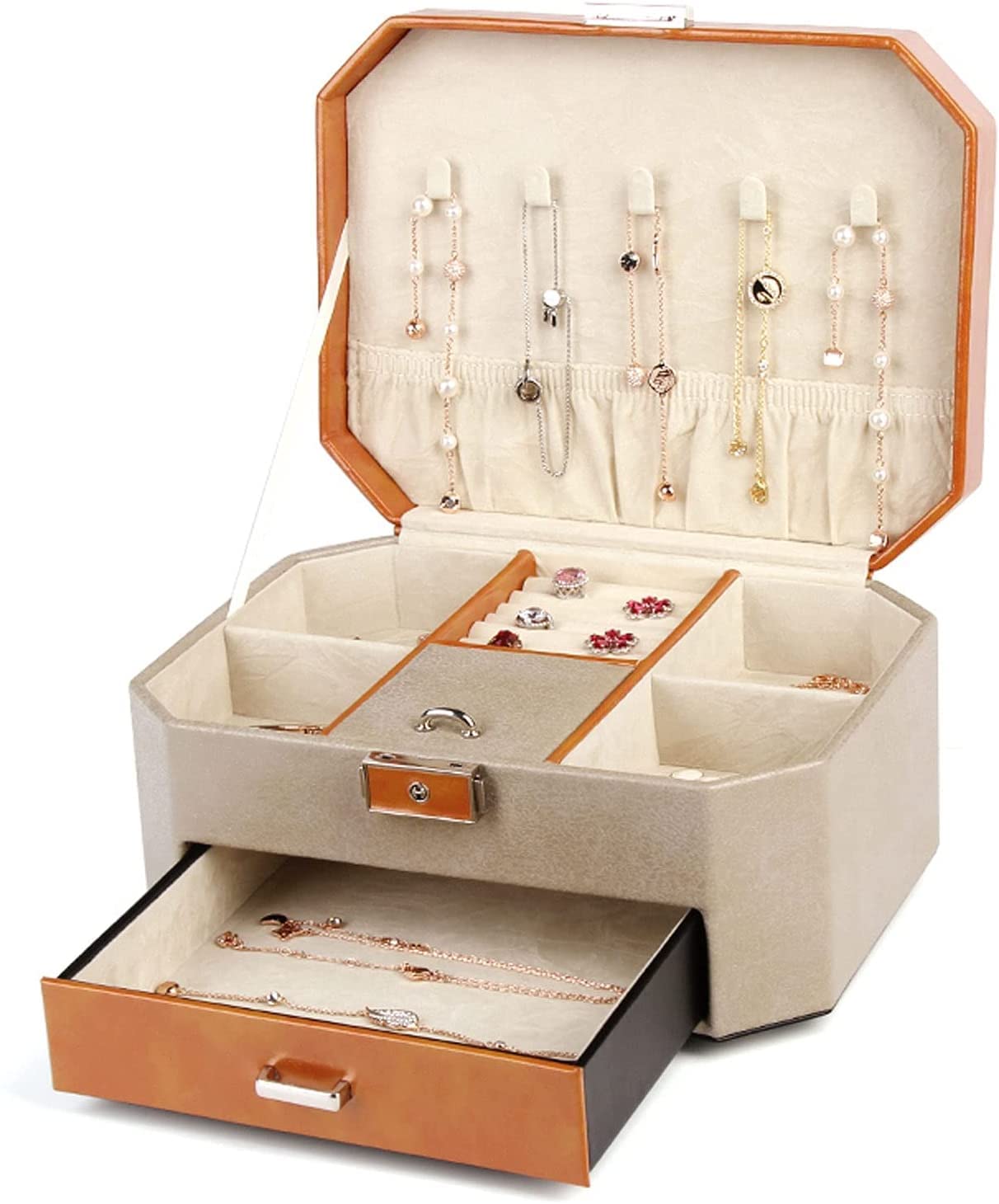 Jewellery Box Organiser For Women Girls Jewelry Box Double-Layer Velvet Jewelry Box High Capacity Jewelry Storage Box Large