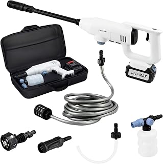 Cordless Pressure Washer,Cordless Power Washer Three-Gear Adjustment with Memory 680 PSI 6-in-1 Nozzle Portable Pressure Cleaner 21V 4000mAh Waterproof Battery for Car/Fences/Patios (White)