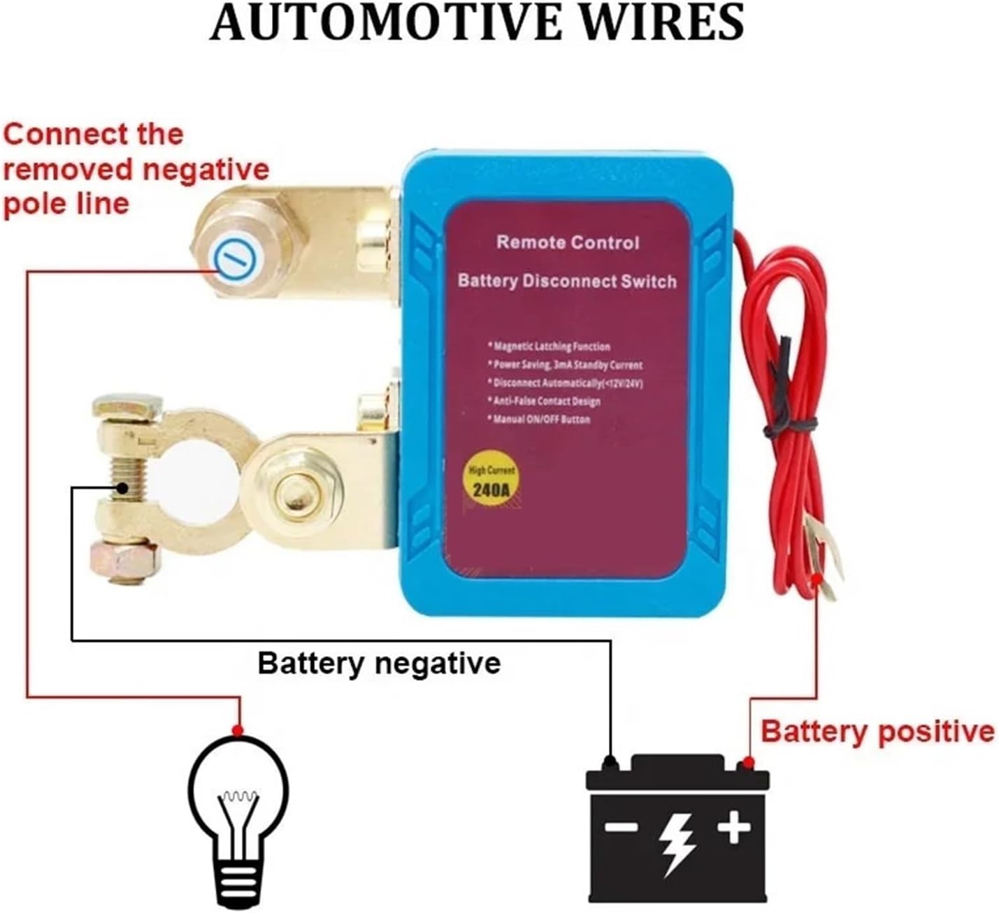 Battery Cut-Off Switch 12V 240A Battery Disconnect Switch Isolator Power Saving Battery Disconnect Cut Off Switch Magnetic Latching Relay(RL-240A-RCM3)